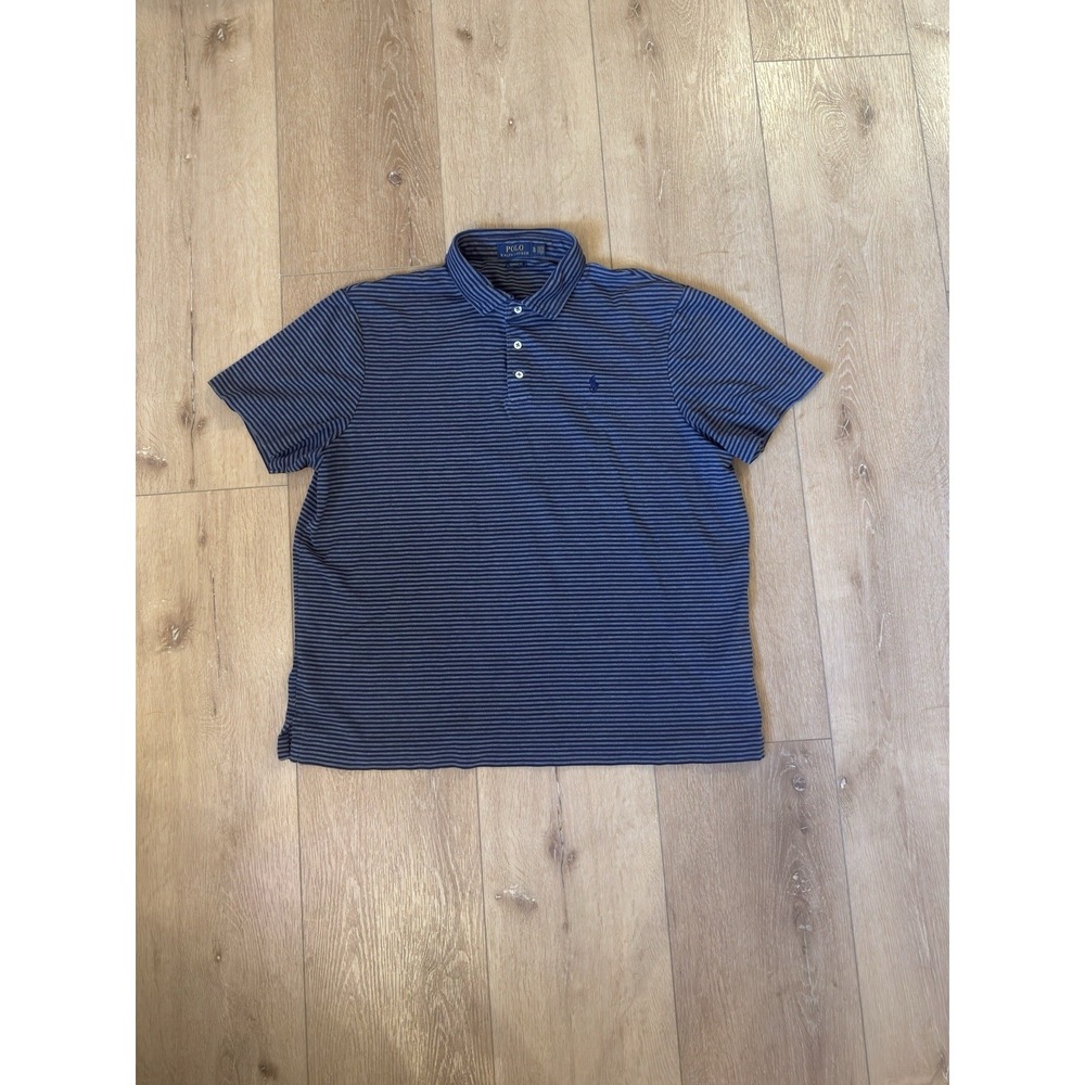 Polo Ralph Lauren Men's XL Classic Fit Navy Gray Striped Polo Shirt 100% Cotton